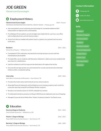 Obstetrician/Gynecologist Resume