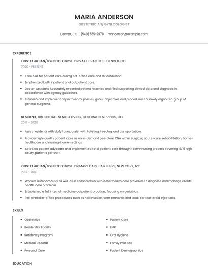 Obstetrician/Gynecologist Resume