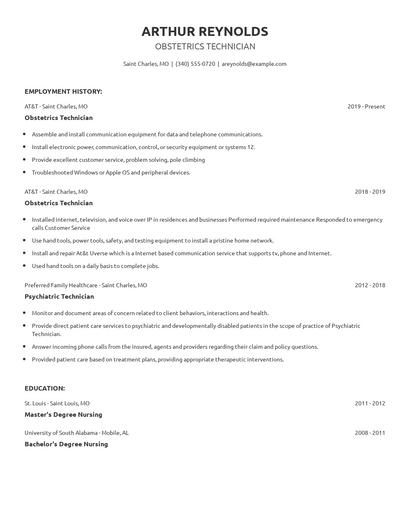 Obstetrics Technician Resume
