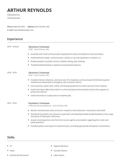 Obstetrics Technician Resume