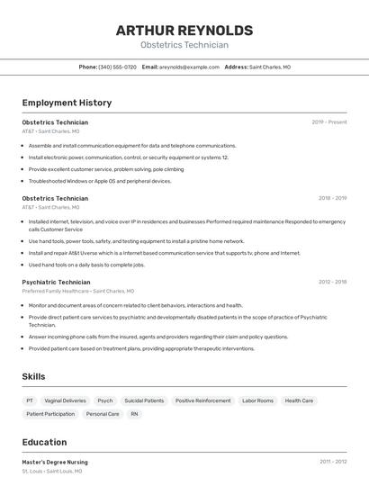 Obstetrics Technician Resume