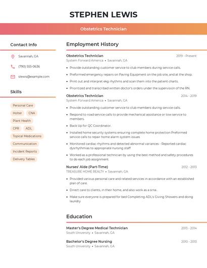 Obstetrics Technician Resume