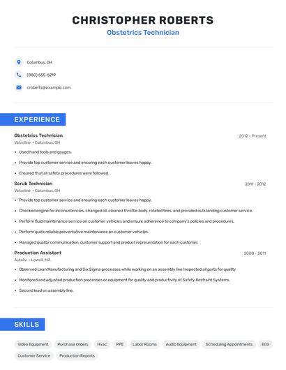 Obstetrics Technician Resume