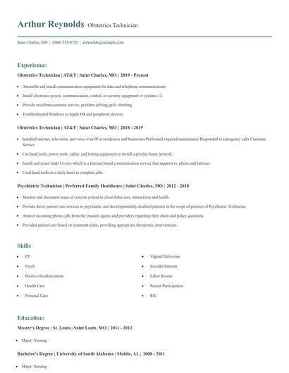Obstetrics Technician Resume