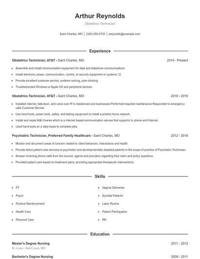 Obstetrics Technician Resume