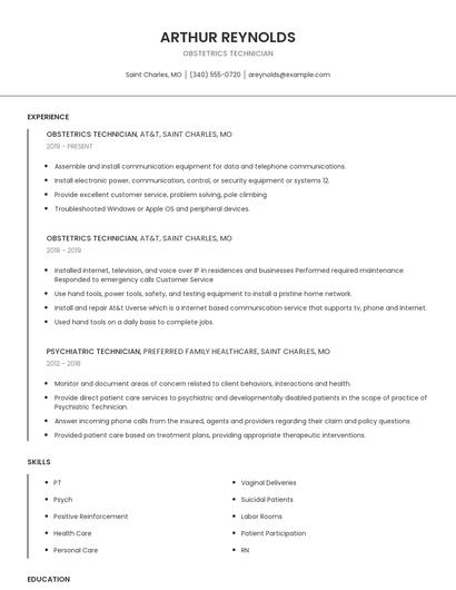 Obstetrics Technician Resume
