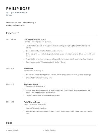 Occupational Health Nurse Resume