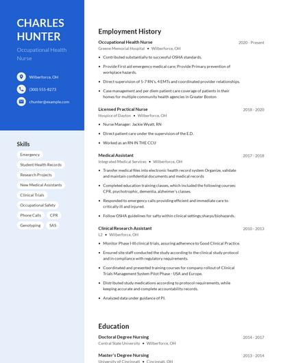 Occupational Health Nurse Resume