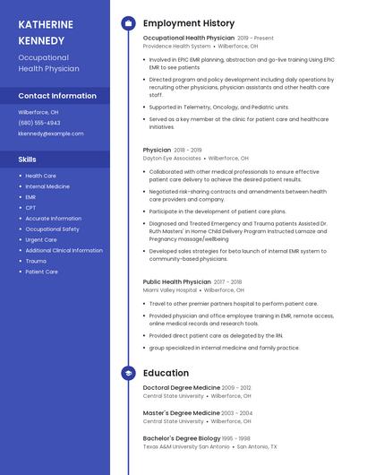 Occupational Health Physician Resume