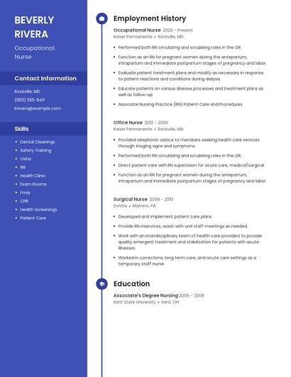 Occupational Nurse Resume