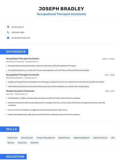 Occupational Therapist Assistants Resume