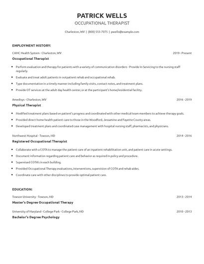 Occupational Therapist Resume