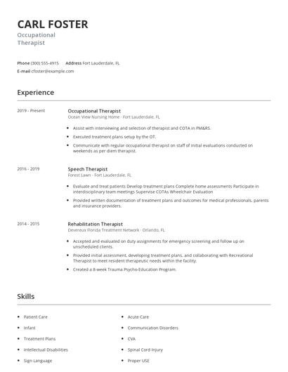 Occupational Therapist Resume