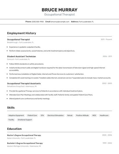 Occupational Therapist Resume