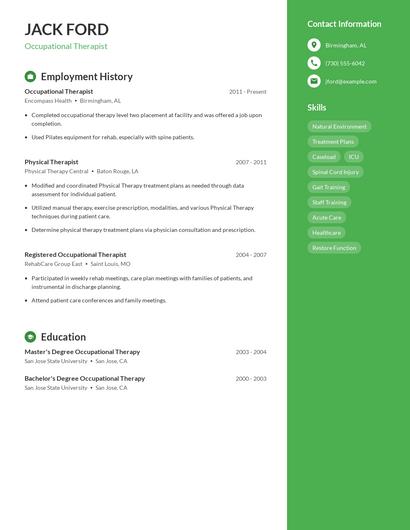 Occupational Therapist Resume