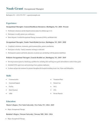 Occupational Therapist Resume