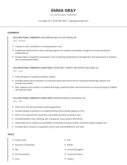 Occupational Therapist Resume