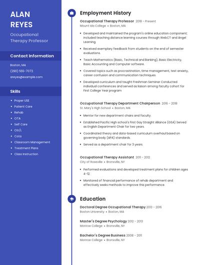 Occupational Therapy Professor Resume