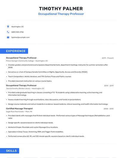 Occupational Therapy Professor Resume