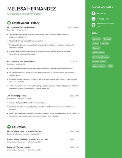 Occupational Therapy Professor Resume