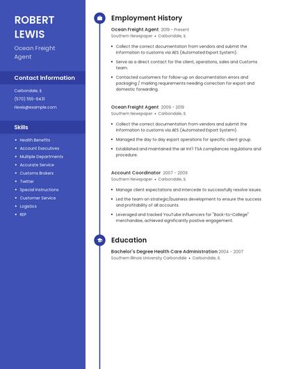 Ocean Freight Agent Resume