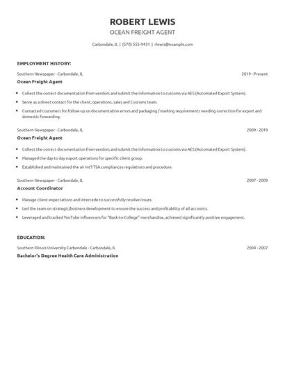 Ocean Freight Agent Resume