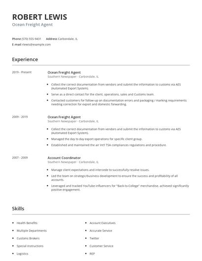 Ocean Freight Agent Resume