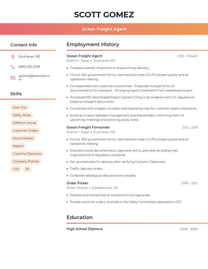 Ocean Freight Agent Resume