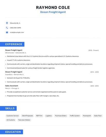 Ocean Freight Agent Resume