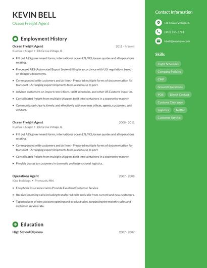 Ocean Freight Agent Resume