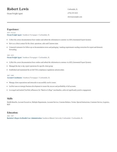 Ocean Freight Agent Resume