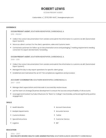 Ocean Freight Agent Resume