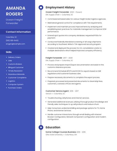 Ocean Freight Forwarder Resume