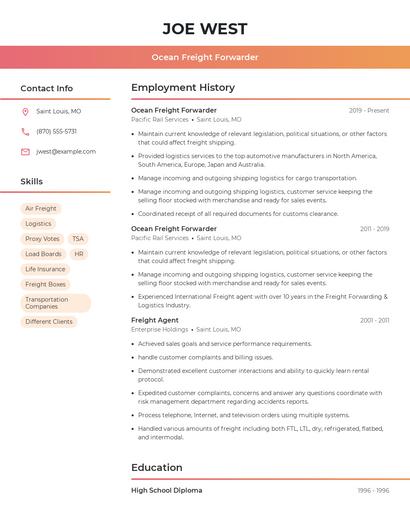 Ocean Freight Forwarder Resume