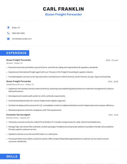 Ocean Freight Forwarder Resume