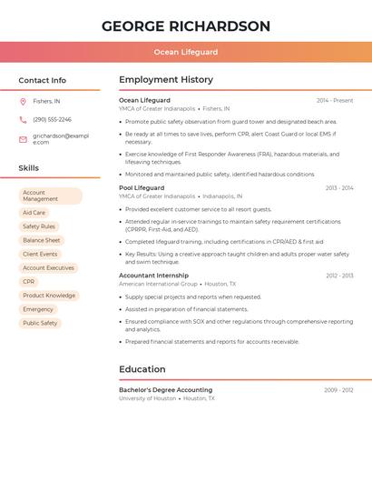 Ocean Lifeguard Resume