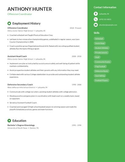 Offensive Coordinator Resume