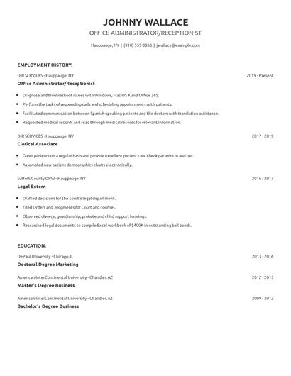 Office Administrator/Receptionist Resume