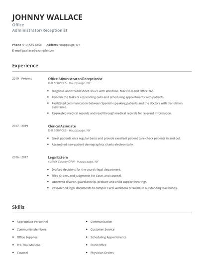 Office Administrator/Receptionist Resume