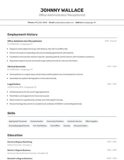 Office Administrator/Receptionist Resume