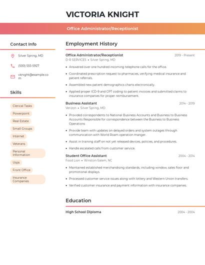 Office Administrator/Receptionist Resume