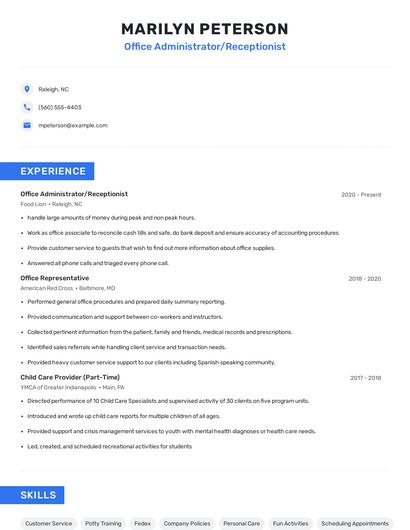 Office Administrator/Receptionist Resume