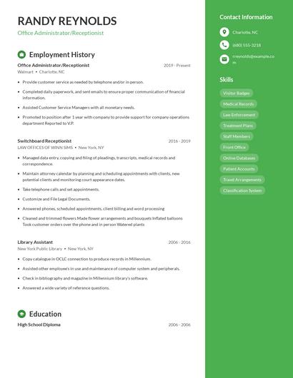 Office Administrator/Receptionist Resume
