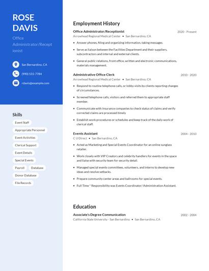Office Administrator/Receptionist Resume