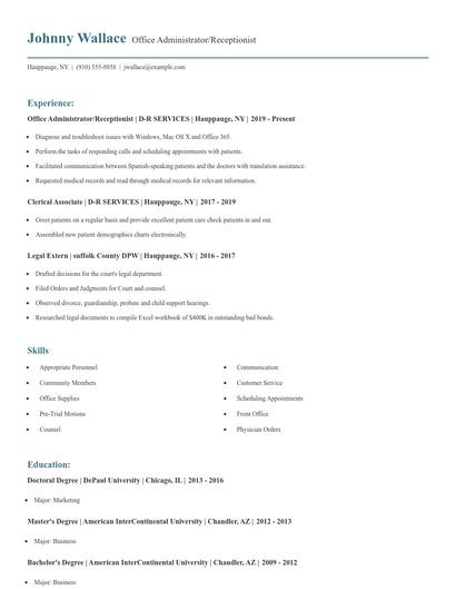 Office Administrator/Receptionist Resume
