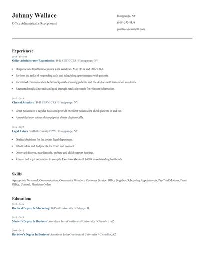 Office Administrator/Receptionist Resume