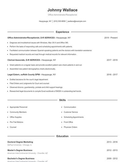 Office Administrator/Receptionist Resume