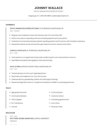 Office Administrator/Receptionist Resume