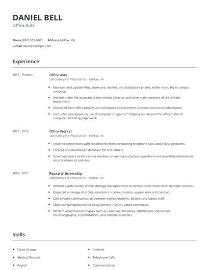 Office Aide Resume