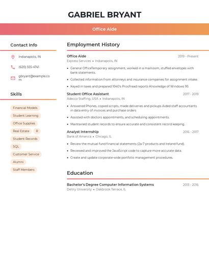 Office Aide Resume